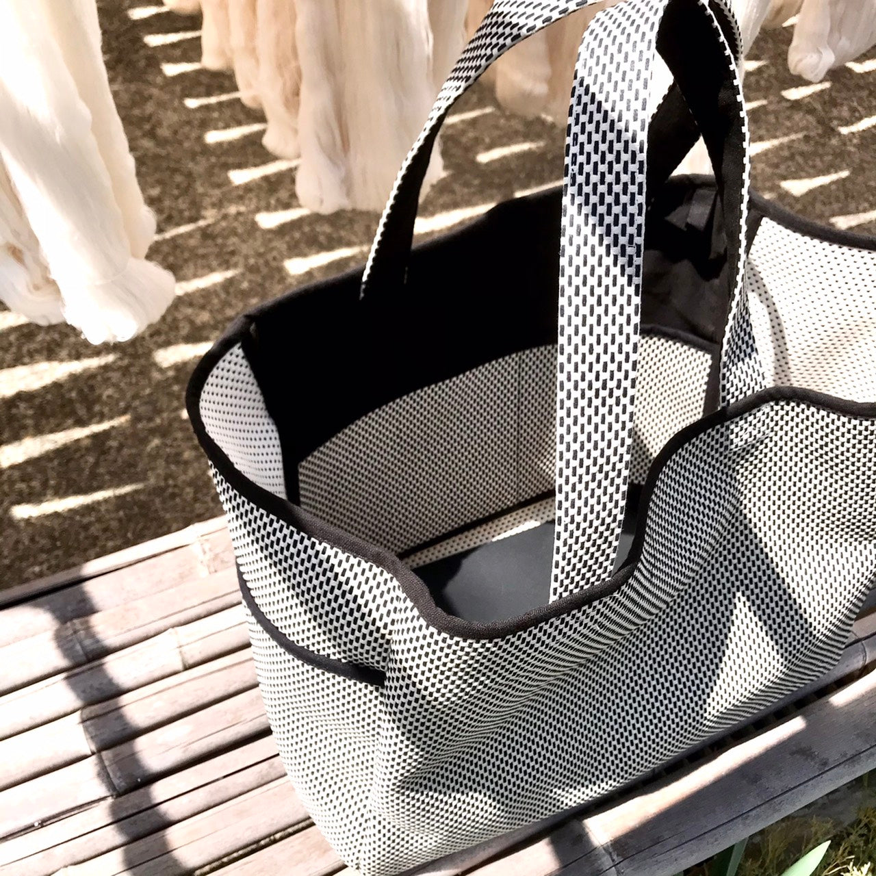 Sashiko Tote Bag Large White & Black