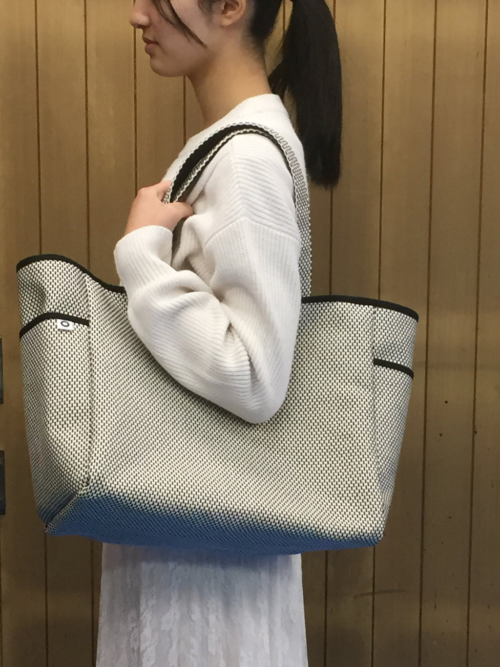 Sashiko Tote Bag Large White & Black