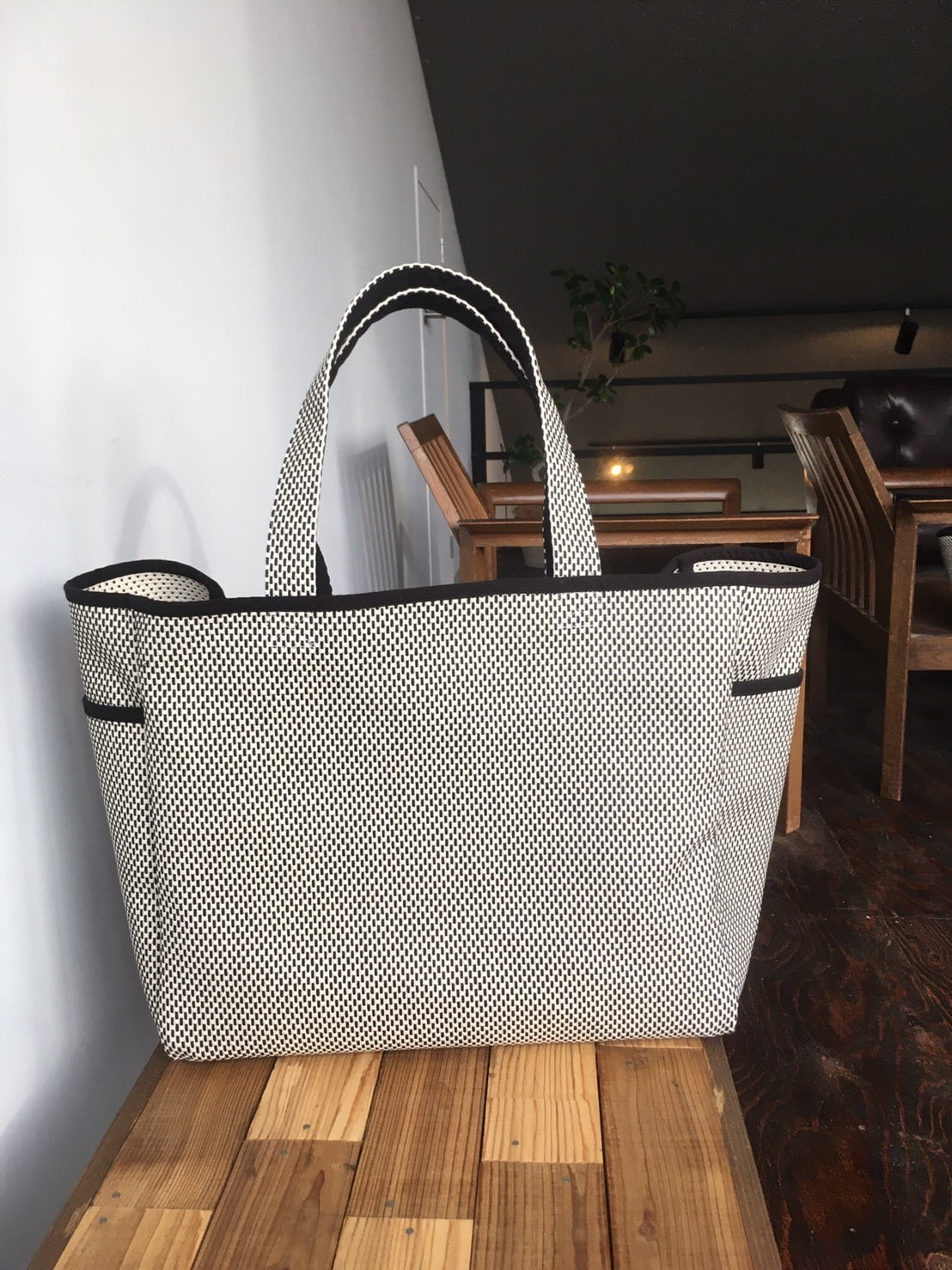 Sashiko Tote Bag Large White & Black