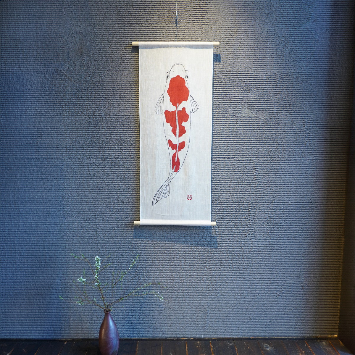 Ancient Tactility: Hand-Dyed Nishiki-koi Ojiya Chijimi Tapestry (Yuki-shiro White)
