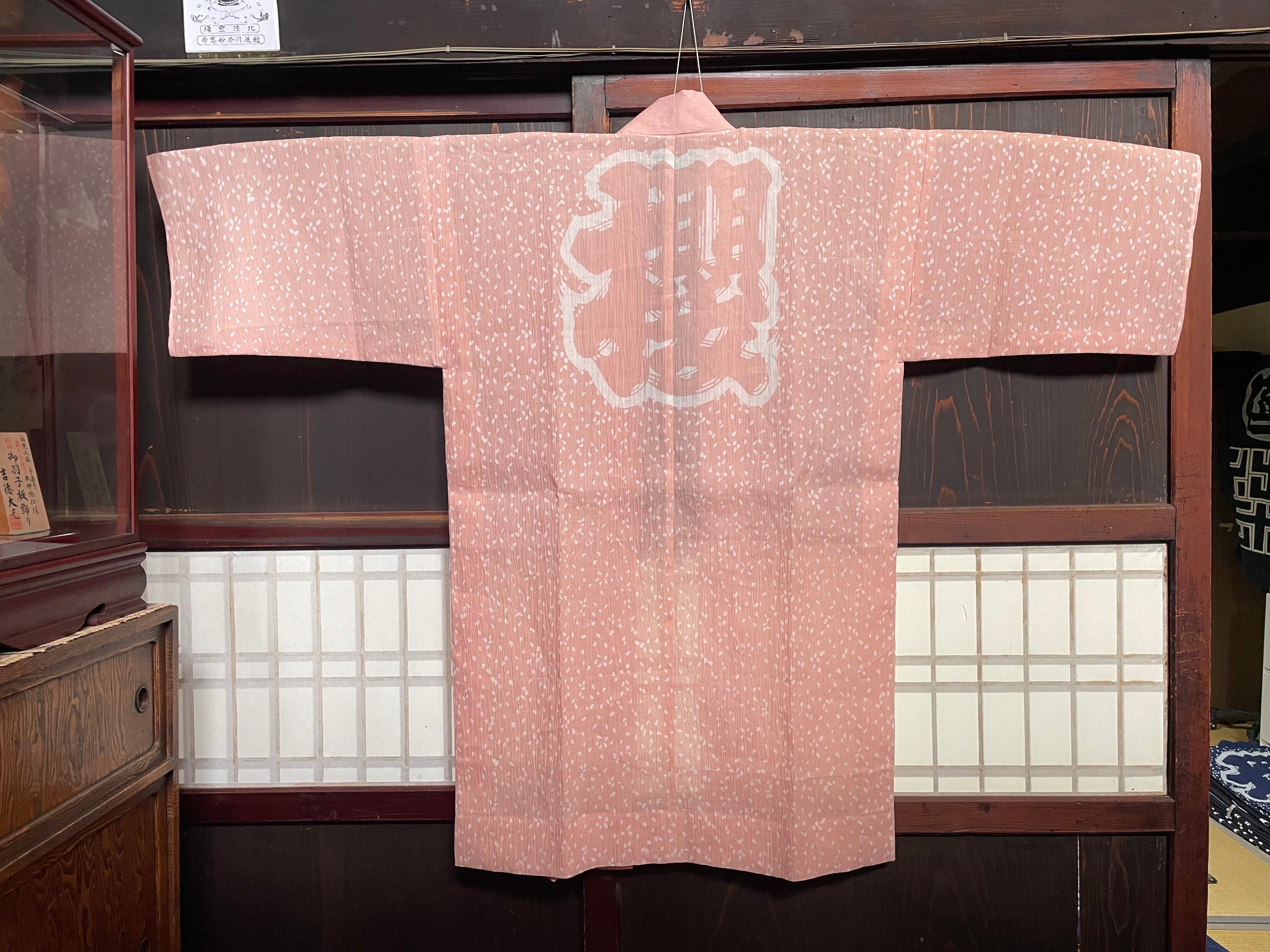 Traditional Hanten Sakura Peach Linen Haori - Ojiya Chijimi (Ramie)