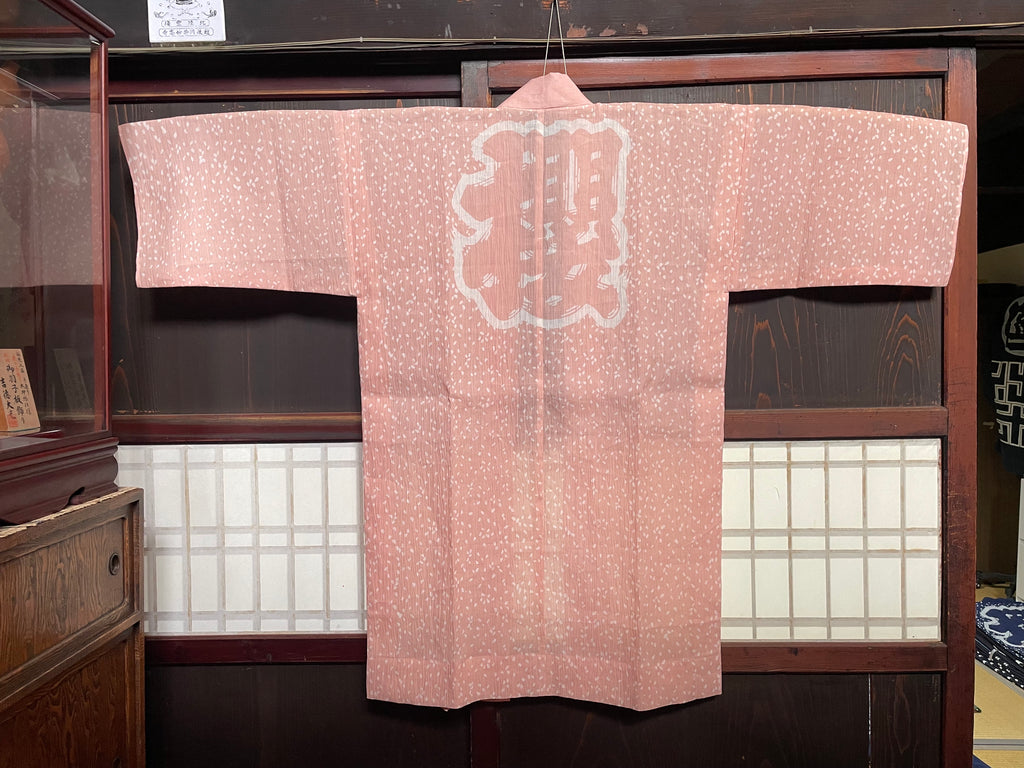 Traditional Hanten Sakura Peach Linen Haori - Ojiya Chijimi (Ramie)