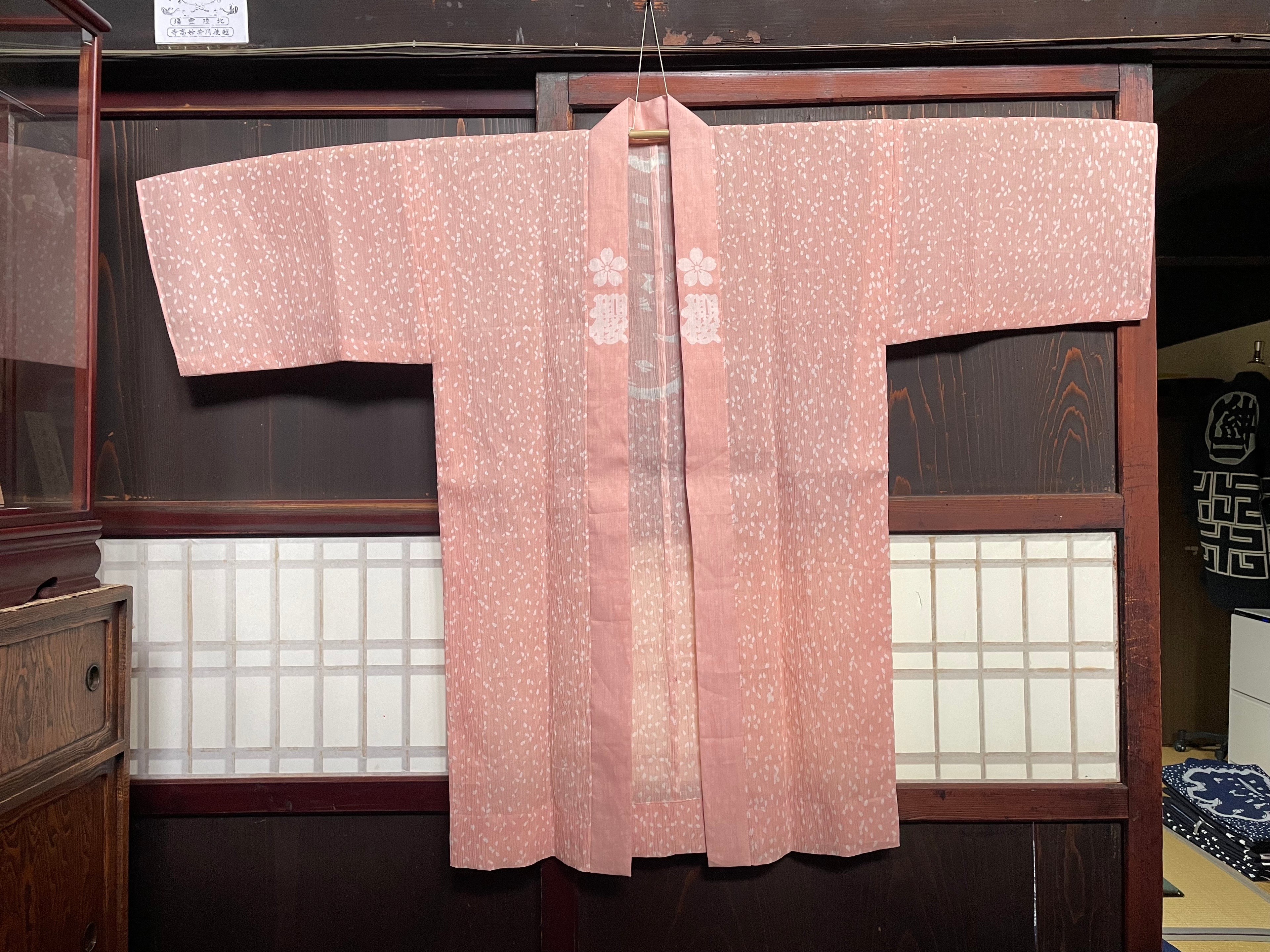 Traditional Hanten Sakura Peach Linen Haori - Ojiya Chijimi (Ramie)