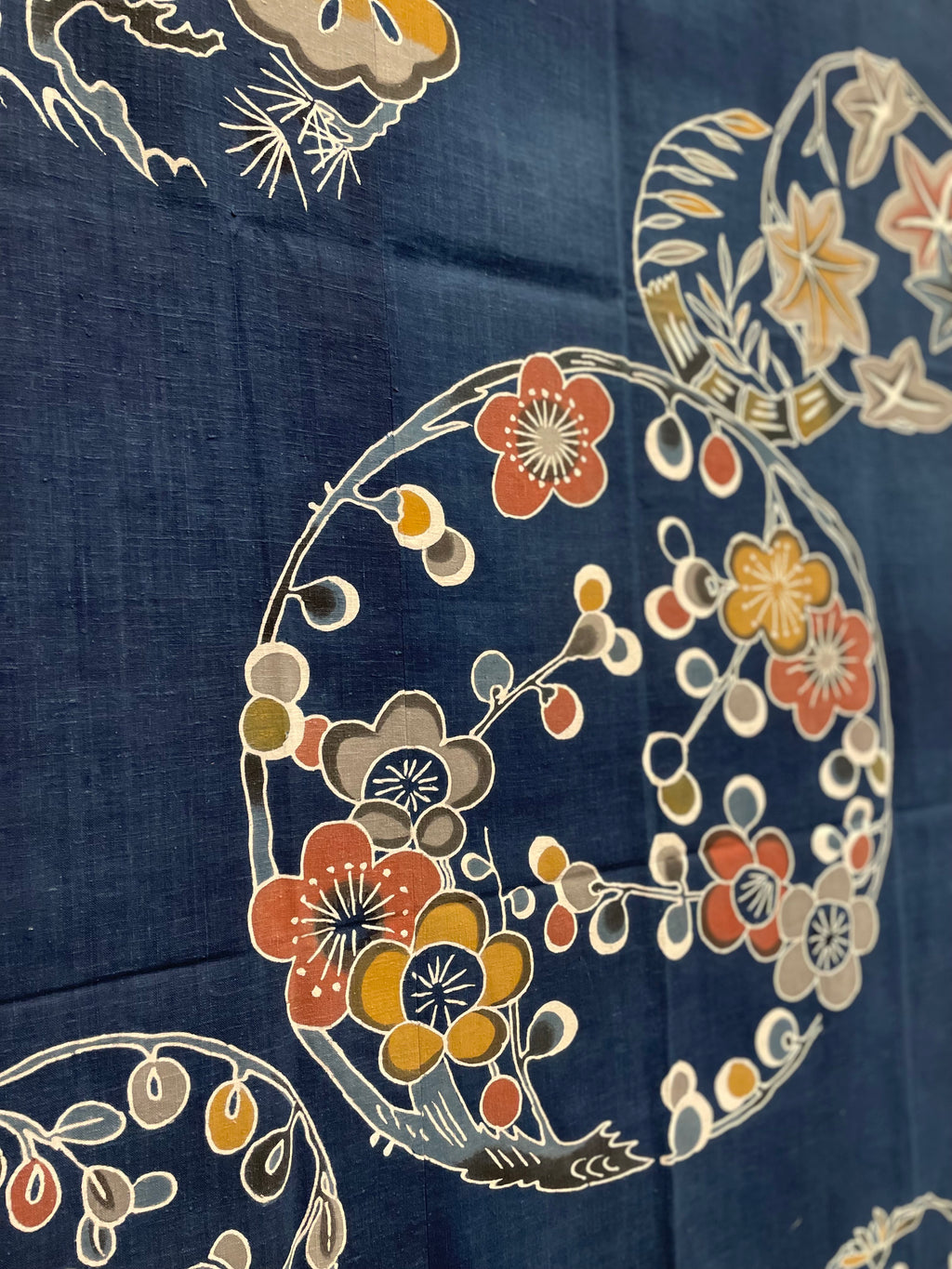 Traditional Sho-Chiku-Bai: Hand-Dyed Katakai Cotton Tapestry (KONNI 1751)