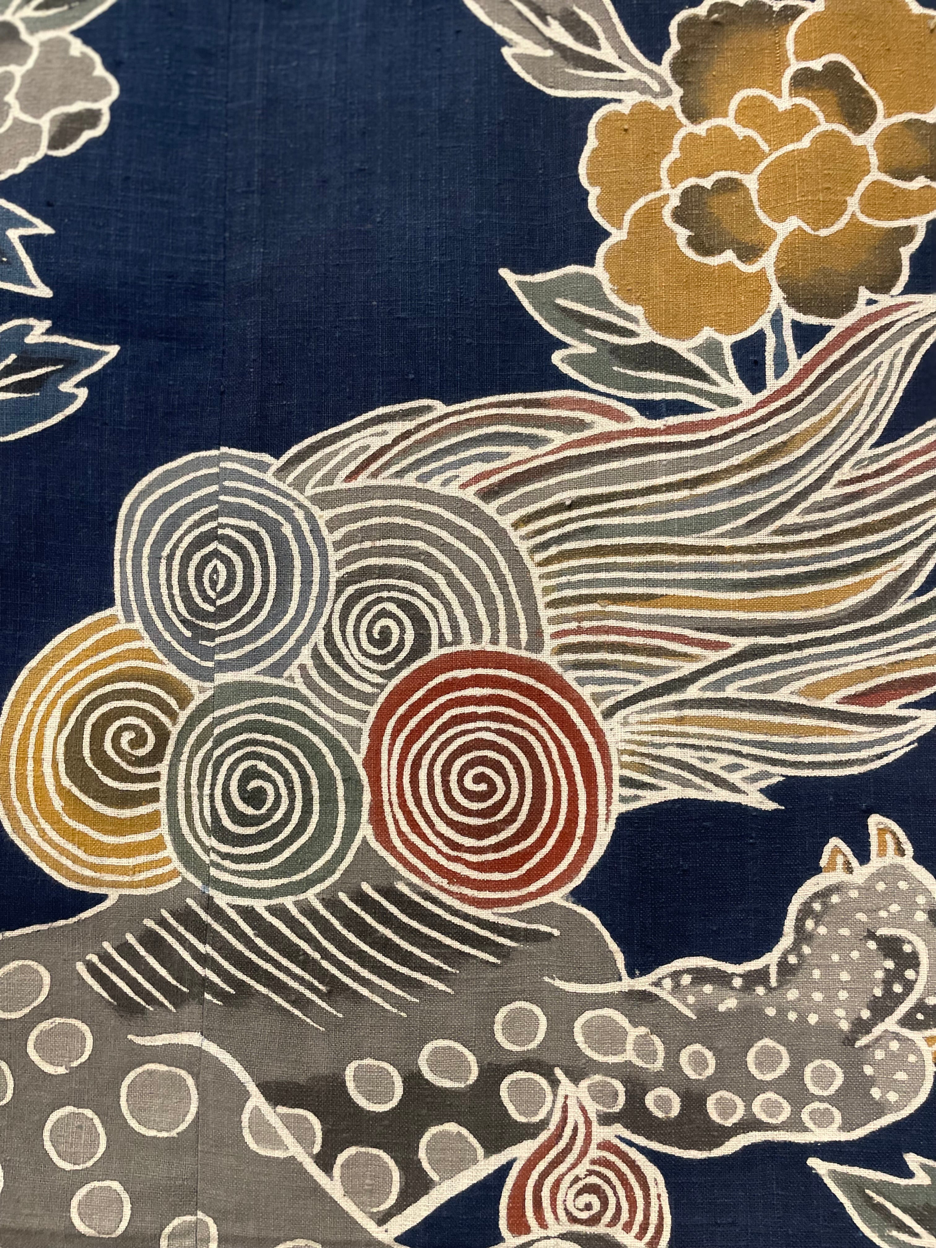 Guardian Lion-Dog : Hand-Dyed Katakai Cotton Tapestry (KONNI 1751)