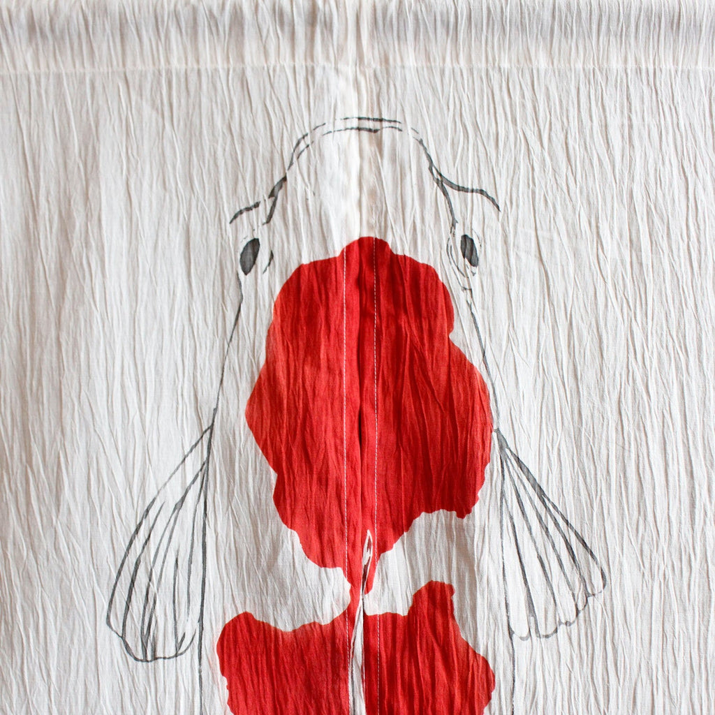 Ancient Tactility: Hand-Dyed Nishiki-koi Ojiya Chijimi Ramie Noren Curtain (Yuki-shiro White)