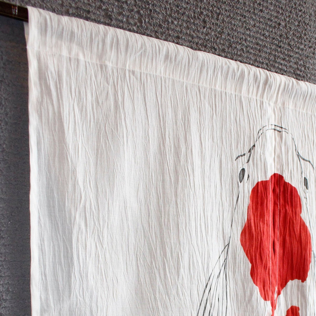 Ancient Tactility: Hand-Dyed Nishiki-koi Ojiya Chijimi Ramie Noren Curtain (Yuki-shiro White)