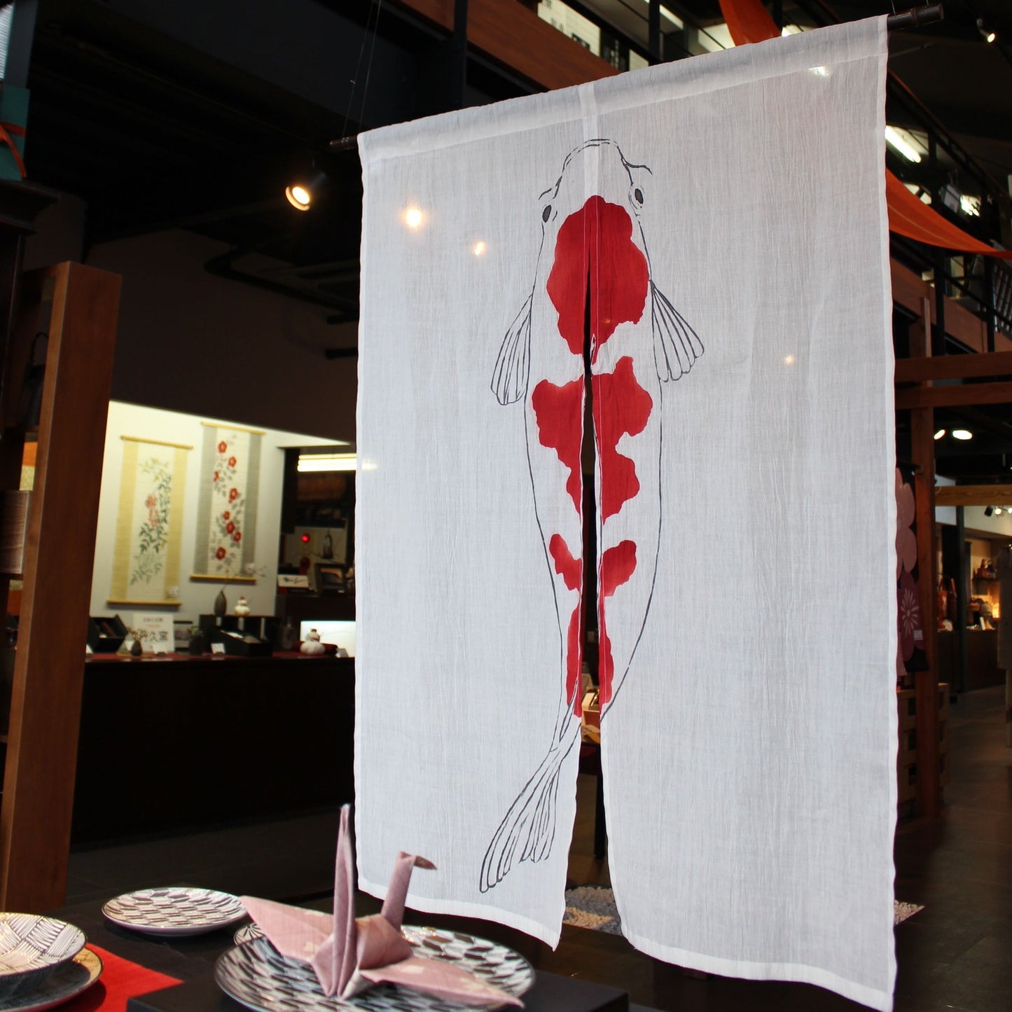 Ancient Tactility: Hand-Dyed Nishiki-koi Ojiya Chijimi Ramie Noren Curtain (Yuki-shiro White)