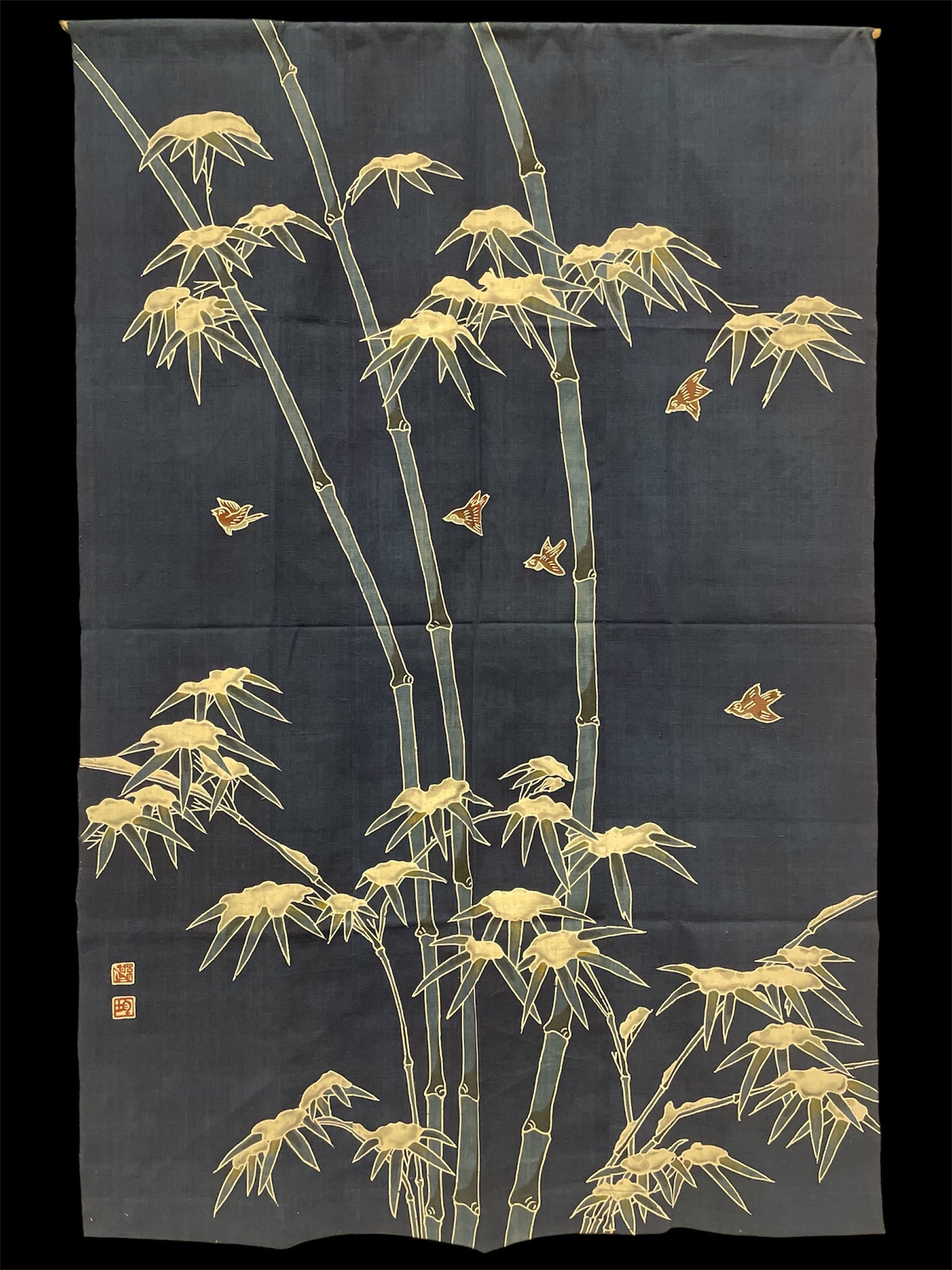 Bamboo in Snow (Take): Hand-Dyed Katakai Cotton Tapestry (KONNI 1751)